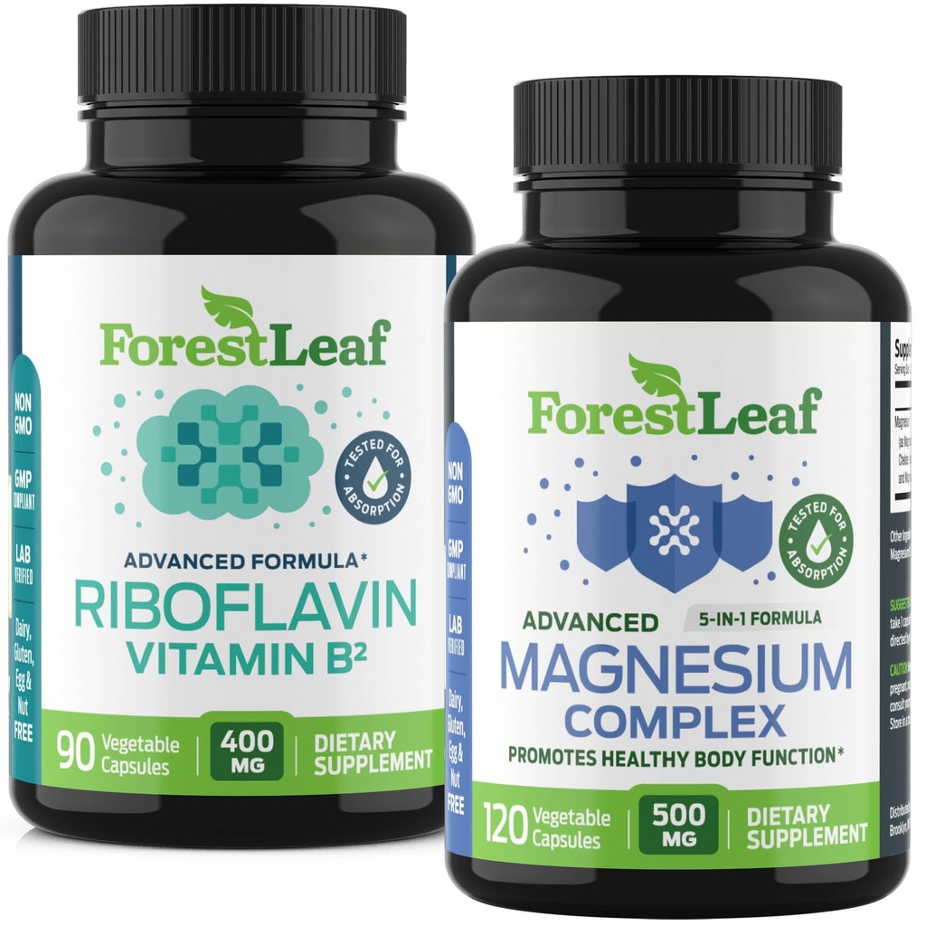 ForestLeaf Riboflavin及びマグネシウムの片頭痛の救助のためのMigraineの補足-頭痛の軽減のためのRiboflavin 400mg -最終的なマグネシウムの束-頭痛の片頭痛の軽減のカプセルのためのB2のビタミン400mg