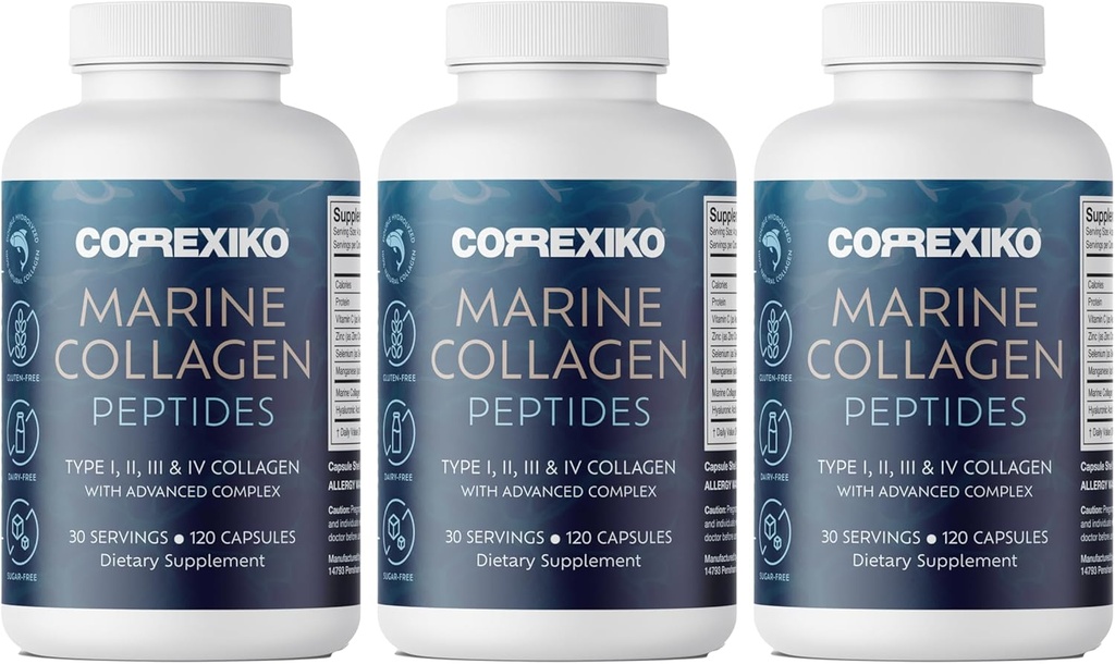 CORREXIKOの海洋のコラーゲンの補足の丸薬-加えられたHyaluronic酸、ビタミンC及び鉱物と役立つごとの1800mg加水分解されたコラーゲンのペプチッド-毛、皮及び釘のための- 360のカプセル3か月の供給