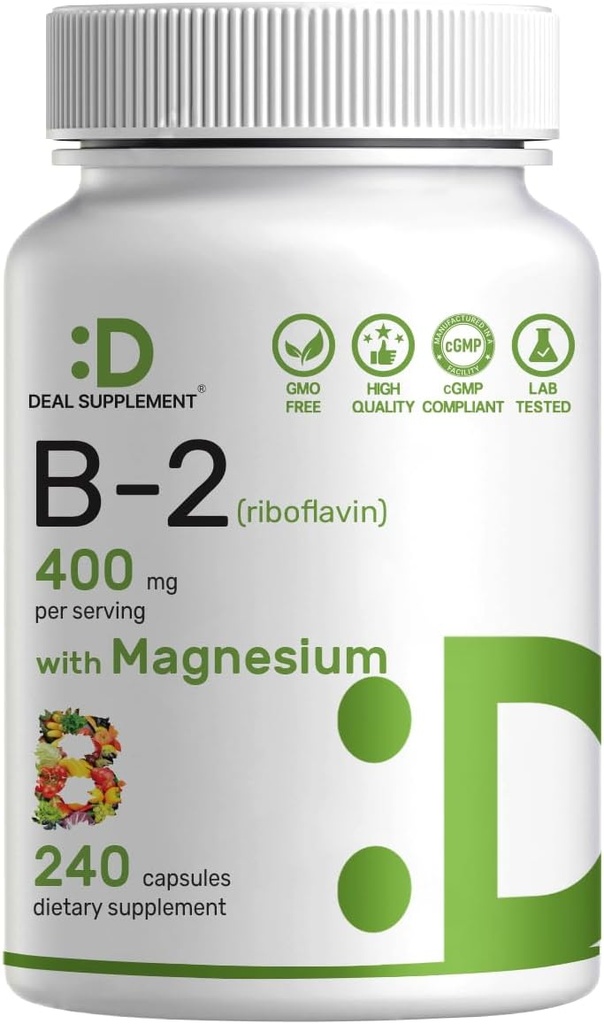 DEAL SUPPLEMENT ビタミン B2 400mg(リボフラビン) | マグネシウム グリシナート 400mg、240 カプセル – 1 サポート健康な神経系、気分、血及びエネルギーの生産、非GMO