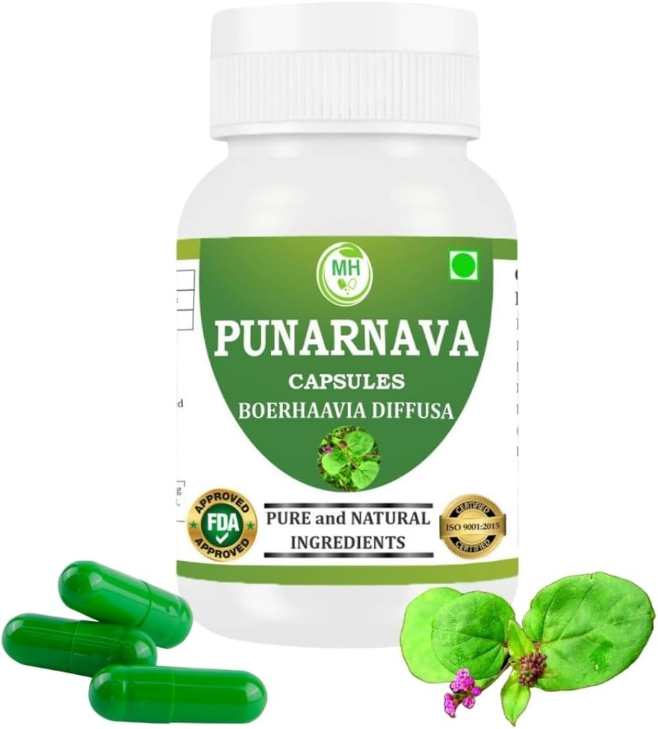 Punarnava Capsules (Boerhaavia Diffusa) 500mg – 60 Veg Capsules | Herbal Wellness Supplement for Natural Kidney & Liver Support | Plant-Based Detox & Cleansing Formula | Pack of 1