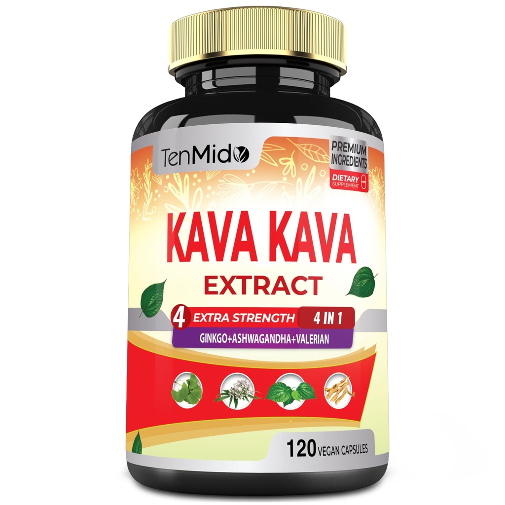 Kava Kavaの補足のエキスのカプセル、4か月はGinkgo、Ashwagandha、Valeian-の弛緩サポート補足- 120のビーガン カプセルを供給します