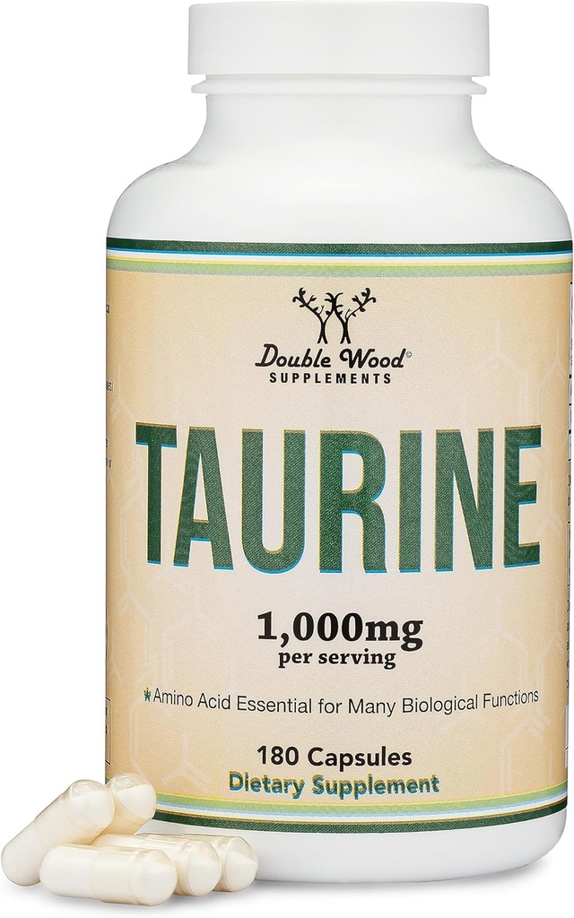 Taurine Supplement 1000mg Per Serving, 180 Capsules - Amino Acid Studied to Support a Longer, Healthier Life (Taurina) Vegan Safe, Gluten Free, Non-GMO by Double Wood