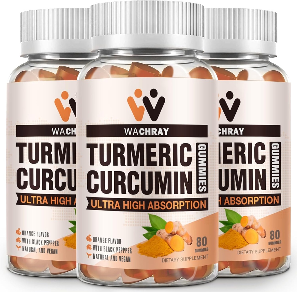 Turmeric Curcumin Gummies with Ginger & Black Pepper Extract - 3 Pack Tumeric Gummy Supplements for Pain Inflammation Joint Weight Health Support - Vegan, Organic, Gelatin-Free - for Adults and Kids