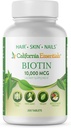 カリフォルニアエッセンシャルビオチン 10000mcg | ビタミンB7は健康な皮、毛及び釘の成長を促進します | 男性及び女性のための高い効力の食事療法の補足 | 非GMO、完全菜食主義者の、グルテンフリー及び酪農場(200のタブレット)