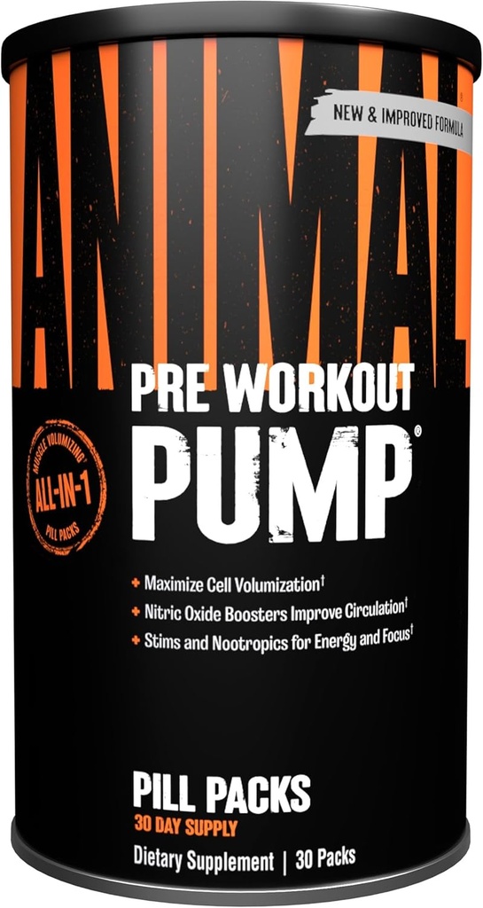 Animal Pump Pre-Workout Supplement – for Energy, Focus and Muscle Volumizing, with Nitric Oxide Boosters Including Stims and Nootropics, Creatine, and Ultimate Pump Enhancer, 30 Packs