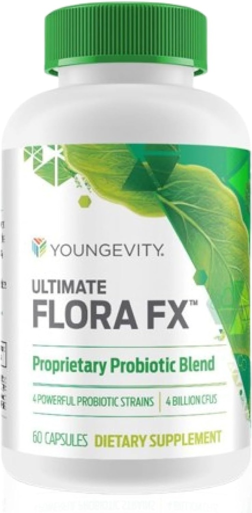 Youngevity Ultimate Flora FX™ – Prebiotic and Probiotic Supplement – Supports Digestive Health and Gut Microbiome – 4 Billion CFU – Glucono Delta Lactone – 60 Vegetarian Capsules