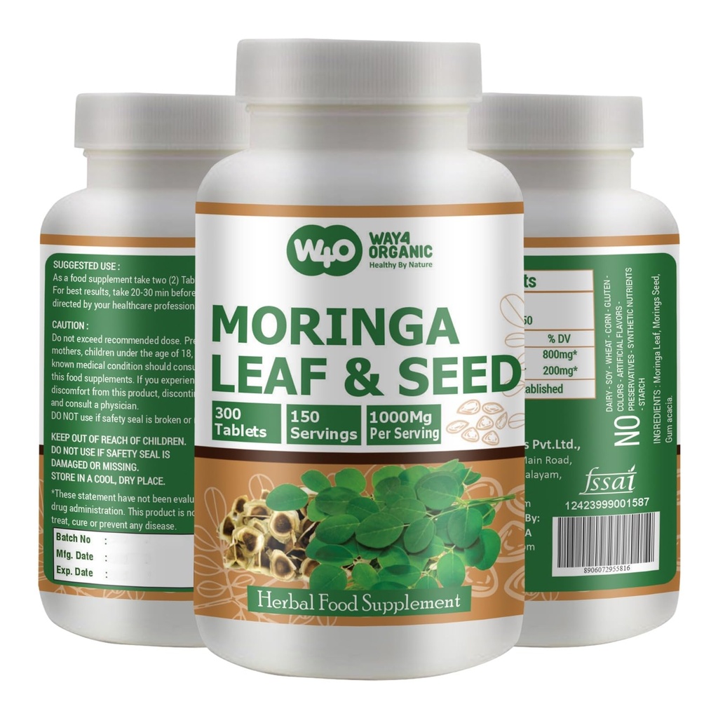 Moringa Oleifera 葉と種子粉末 (80:20) 比率 300 ピル(Tablets), 150 サービング, 1000 mg. Uncoated Malunggay ハーブサプリメント, 化学コーティングなし, グリーンスーパーフード. 1のパック。