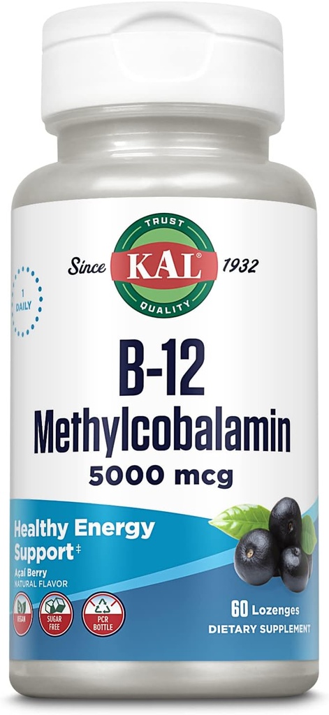 KALのビタミンB-12のMethylcobalaminは5000mcg、健康なエネルギー、Metabolism、Nerve及び赤い血球サポート、*最適吸収、自然なAcaiの味、ビーガン、砂糖は、60のサービング、60のLozengesに与えます