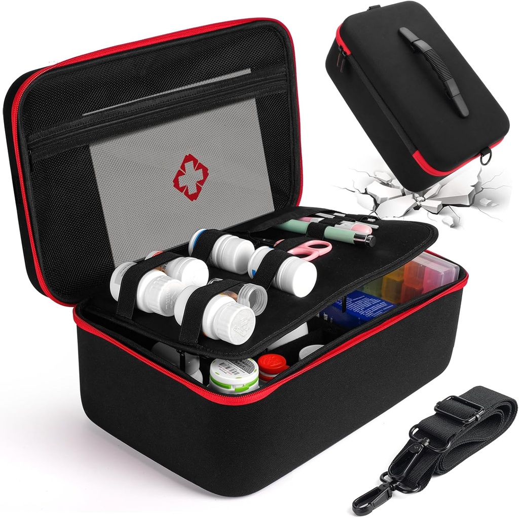 Yewltvepの丸薬のびんのオルガナイザー、薬のオルガナイザー箱、旅行薬のびんのオルガナイザーの貯蔵、堅い貝のファースト・エイド箱は緊急の薬物、救急処置袋(場合だけ)のための空を空けます