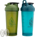 Hydra Cup ProFlow [2 Pack] 28 oz Shaker Bottles for Protein Shakes, Shaker Cups with Ball Blender Whisk, Shaker Bottle with Handle, Travel To Go, BPA Free (Green & Blue, 2 Pack)
