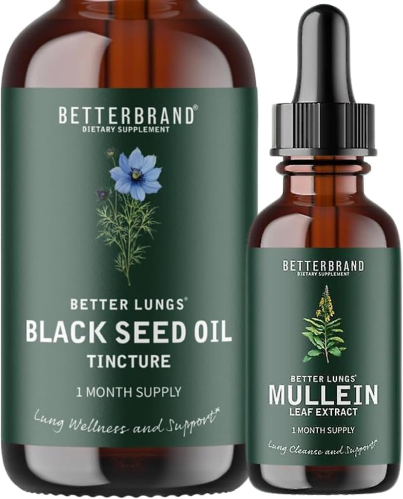 BetterLungs Mulleinの葉のエキスおよび黒い種のオイルのチンキの束
