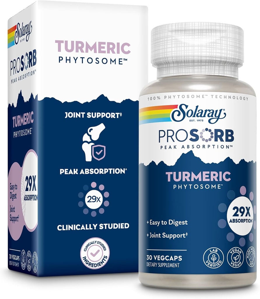 SOLARAY ProSorbのターメリックの補足のPhytosome 500のmg - 共同健康サポートのための29Xの高吸収性のターメリックのクルクミンの補足-対消化のクルクミン、ビーガン、60日の保証、30のサーブ、30のベジキャップ