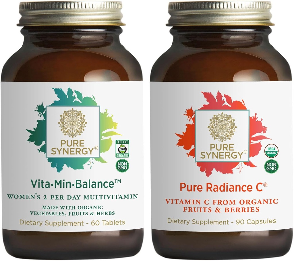 PURE SYNERGY 女子マルチビタミン, ストレス, エネルギー エッセンシャル バンドル | 適応性のある食品全般 | 天然ビタミン C 免疫と皮膚のサプリメント | ヴィーガン, GMO, 有機成分