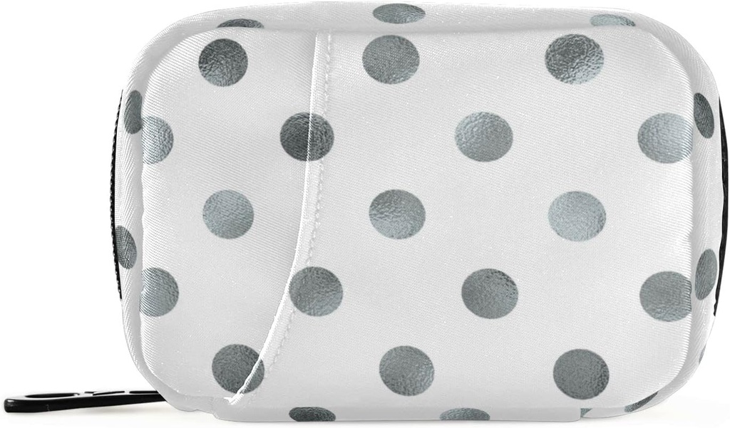 Naanle Silver White Polka Dot Pill Box 7 Day Case Bag Travel Organizer with Zipper Portable Weekly Compact Size for Vitamin Supplement Holder A Dots Grey 4.6 x 3.14 x 1.88 Inch