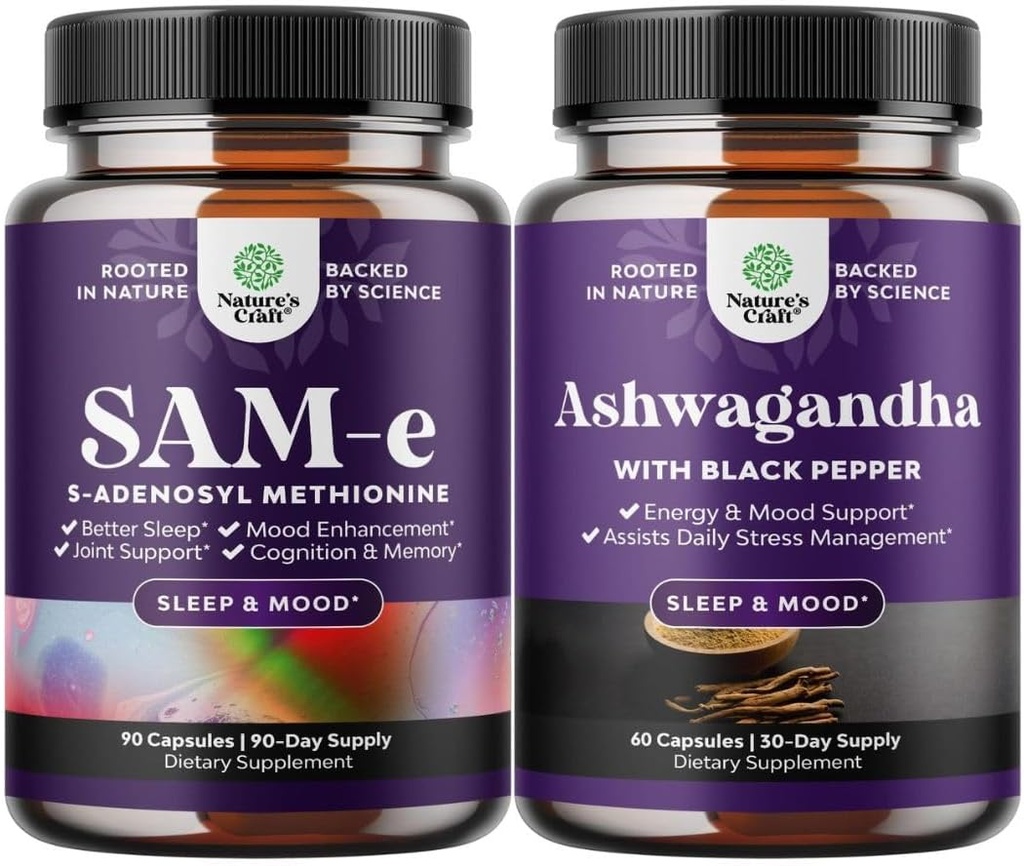 純粋なSAM-Eの向知性脳の補足および気分の増強物の有機性Ashwagandhaのカプセルの束-頭脳サポート補足-甲状腺エネルギー焦点および副腎サポート
