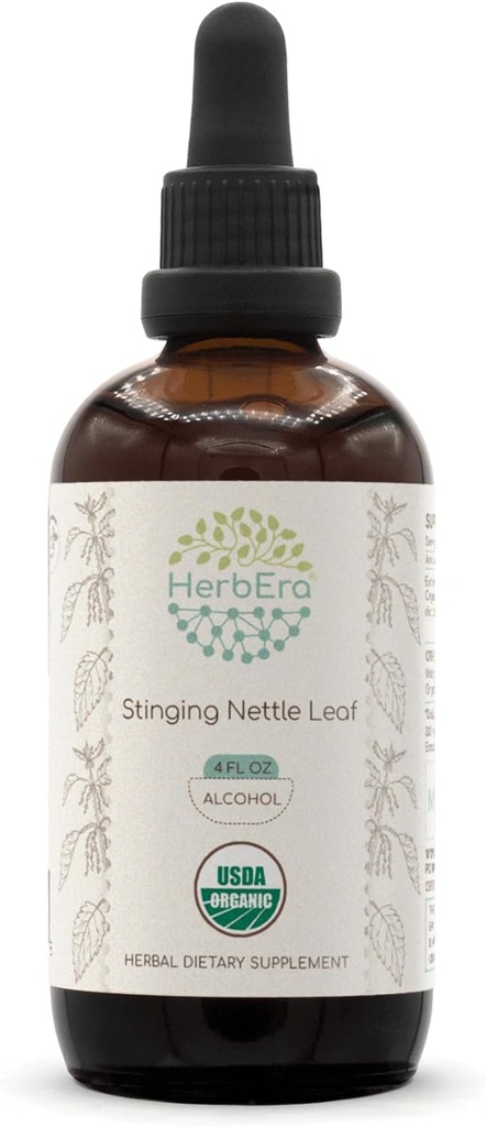HerbEra Stinginginging Nettle Leaf A120 USDA Organic Tincture | アルコール抽出物、高周波ハーブドロップ | 認定有機調味料Nettle(Urtica Dioica)ドライリーフ(4oz)