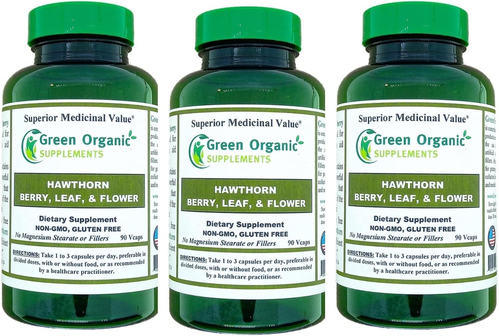 グリーンオーガニックは、ホーソーンベリーカプセル、リーフ、フラワー、ホーソーンサプリメント90カプセル、心血管の健康&自然心臓ケアのための自然なハウソーンハーブ(パック3)が含まれています