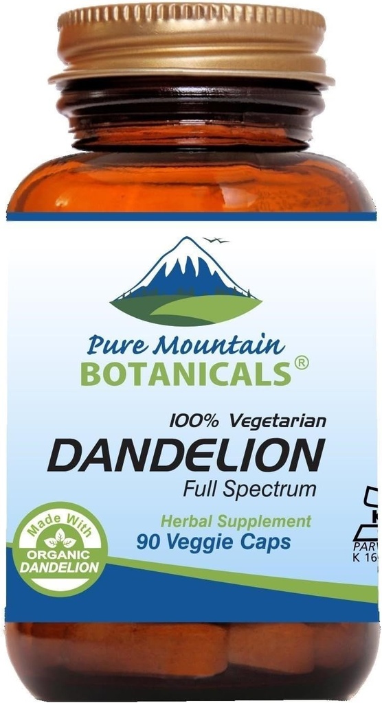 Pure Mountain Botanicals Dandelion Root Capsules - Kosher Vegan with 450mg Organic Dandelion Root Supplement