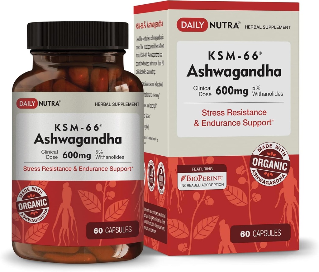 DailyNutra KSM-66 Ashwagandha 600mg オーガニック ルート エキス - 5% のwithanolides の高い効力の補足 | 疲れを取り除き、リラックス、焦点、エネルギーおよび筋肉成長を支えて下さい(60 のカプセル)