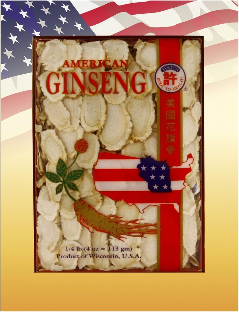 HsuのSKU 0126-4 | 栽培Wisconsin-Grown | American Ginseng 混合大型ミディアムスライス 0126-4 | 4oz Box