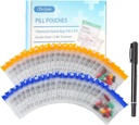 旅行再使用可能なプラスチック バッグ3"のためのSerfeymi 72 PCの丸薬の袋はx3」12のミル(味方される倍)の半透明のジッパーの丸薬はスライド ロック及び編まれたラベル、1xのマーカー青+と薬のための袋に入れます イエロー