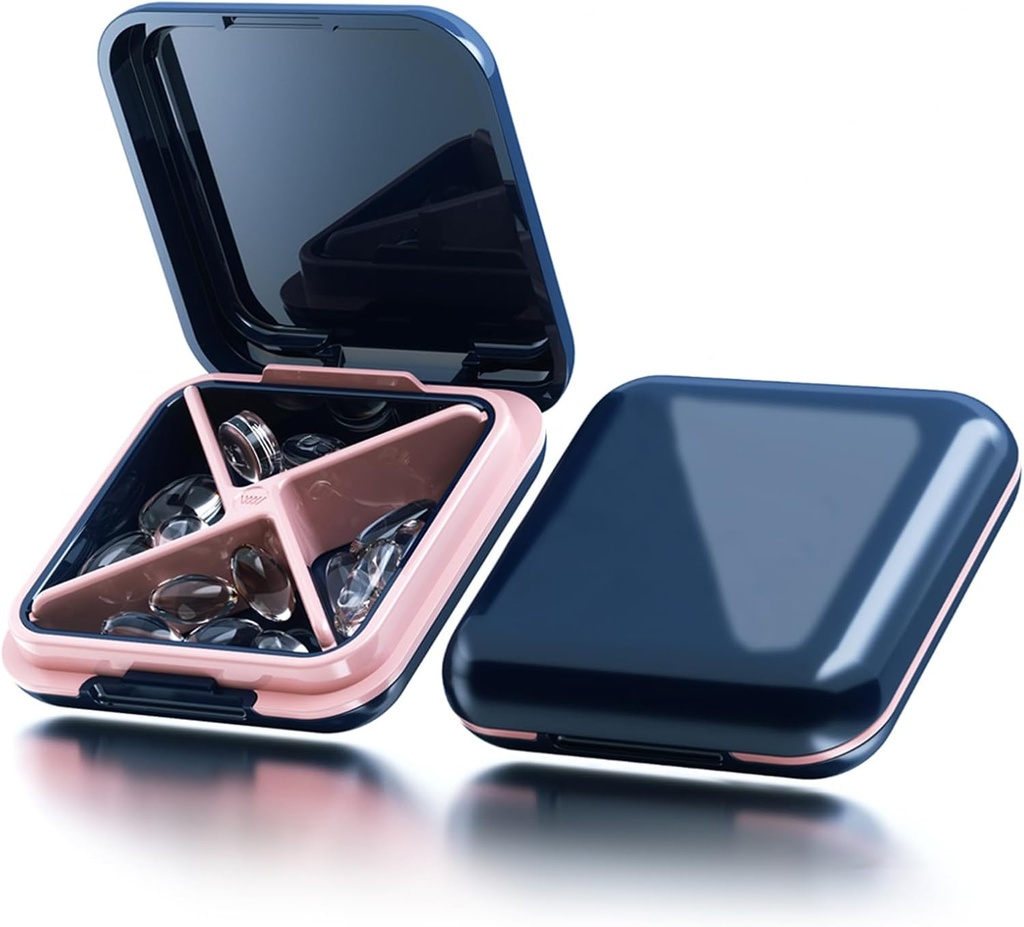 小さい丸薬箱の防水旅行丸薬の箱の携帯用毎日の丸薬の容器の丸薬のホールダーはビタミン、魚油、補足、徴候(青)のための4 Compartmentsのポケット密集した薬のオーガナイザーを浄化します