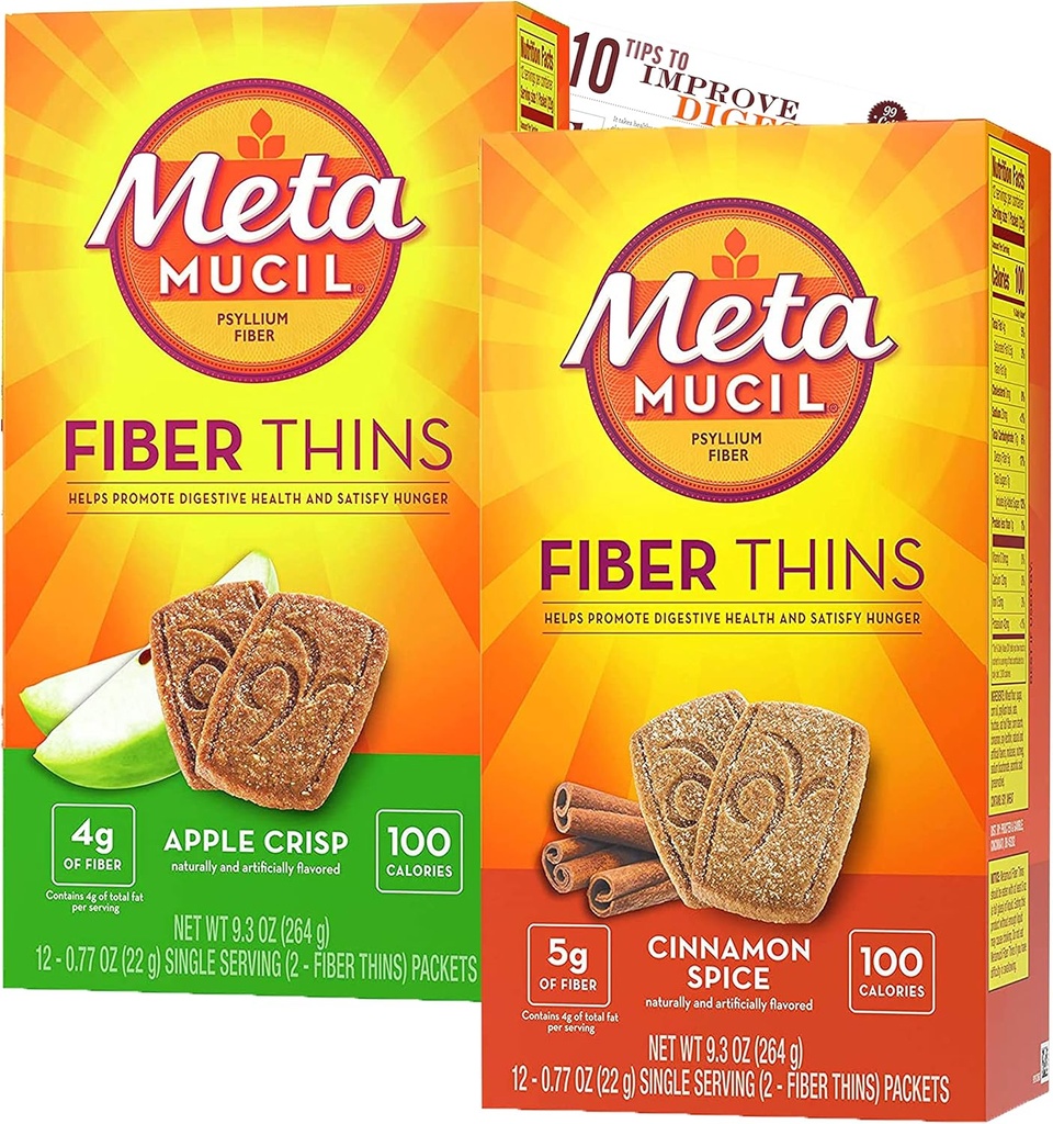 Metamucil繊維はBleam Digestive健康サポート 先端カードのPsyllium繊維棒との繊維の補足を- 12CT AppleのCrisp及び12CTシナモンのスパイス-セット薄くします