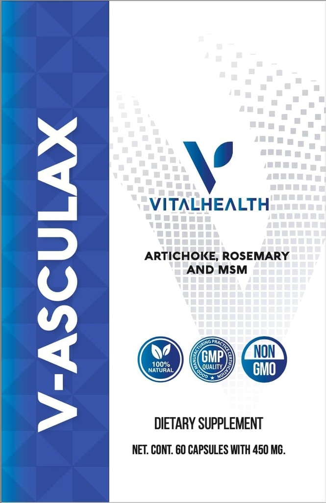 Vital Health V-Asculax 循環サポート – 心の健康, 血流, 流体保持 & 動脈循環 – 魔法のヘーゼルと天然ハーブのフォーミュラ, ルー, アーティチョーク, ローズマリー, MSM & 馬尾