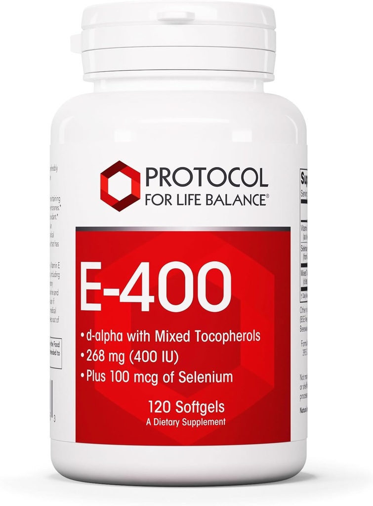 プロトコルE-400 268(400 IU) - ビタミンE Softgels - セレンと抗酸化物質のサプリメント - 混合トコフェロールとdアルファ - 酪農場無料&ハラール - 120 Softgels