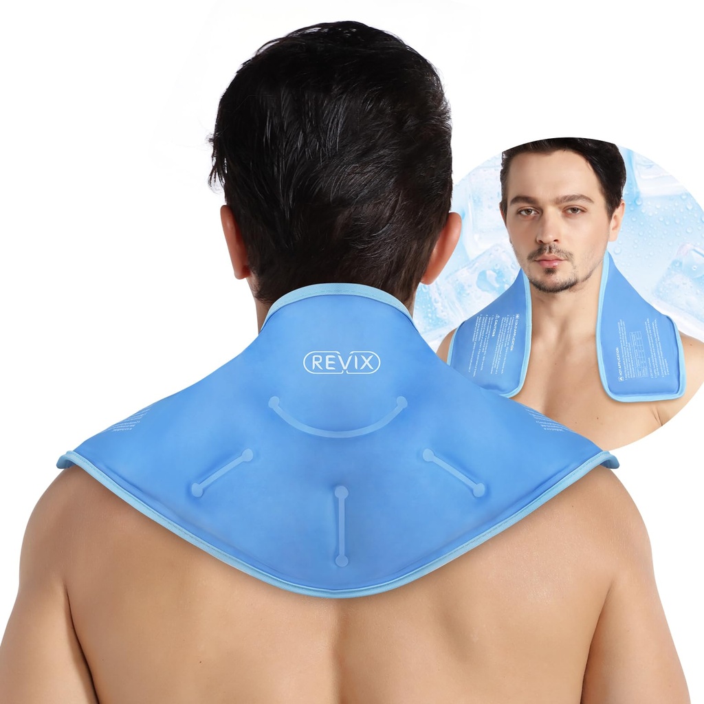 REVIXの首のアイスパックの覆い–首および肩のための再使用可能な熱い冷たいゲルのパック、柔らかいプラシ天のライニングが付いている大きい適用範囲が広い設計、ポスト ワークアウトの回復、疲労及び弛緩のための頚部ゲルのアイス ラップの理想