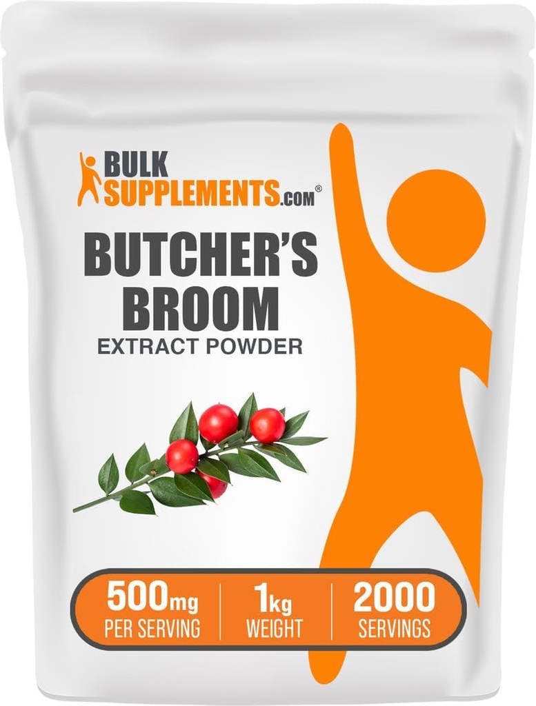 BulkSupplements.com Butcher's Broom Extract Powder - Butchers Broom, Herbal Supplement - Vegan & Gluten Free, 500mg per Serving, 1kg (2.2 lbs) (Pack of 1)