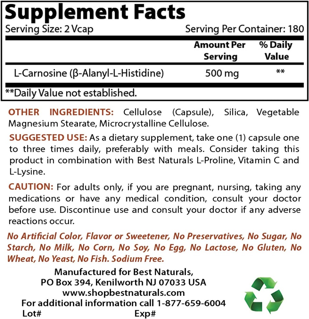 ベストナチュラルL-カルノシン500mg&アセチルL-カルニチン500Mg