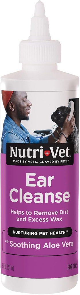 Nutri-Vet Ear Cleanse for Dogs, Liquid Ear Cleanser with Soothing Aloe and Salicylic Acid, Removes and Cleans Wax, Dirt, and Debris, Deodorizes, and Itch Relief, Gentle Veterinarian Formulated, 8oz
