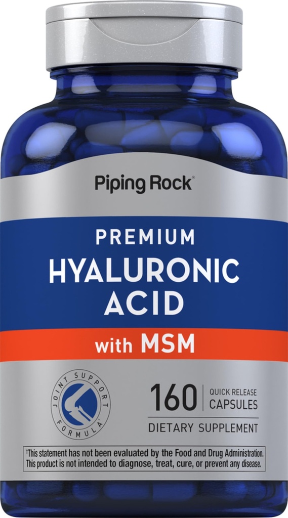 Piping Rock Hyaluronic Acid Supplement | 100mg | 160 Capsules | with MSM for Women and Men | Non-GMO, Gluten Free