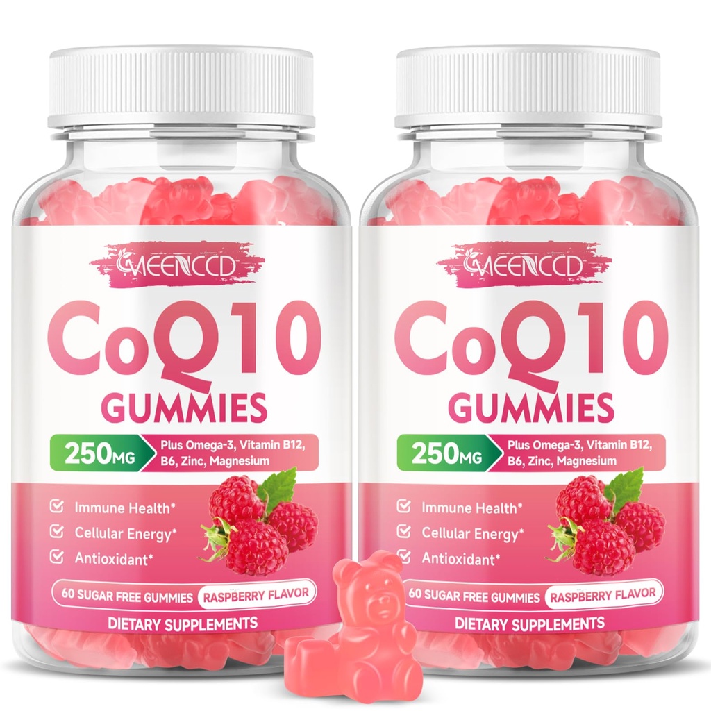 砂糖なしのCoQ10グミー250mg、コエンザイムQ10はオメガ3、ビタミンB6及び亜鉛、細胞エネルギー及び酸化防止サポートのための高い吸収CoQ10の補足、ラズベリー味、ビーガン120Ctsを補います