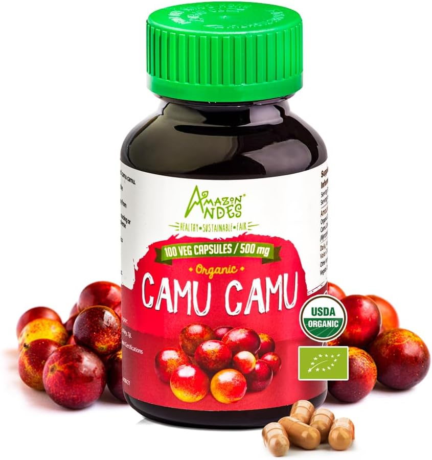 Camu Camu カプセル l 強力なビタミン C ソース l 免疫システム ブースター l オーガニックとフェアトレード認証 l 100 ビーガンピル l 1500 mg サービング l 非 GMO とグルテンフリー l アンデス