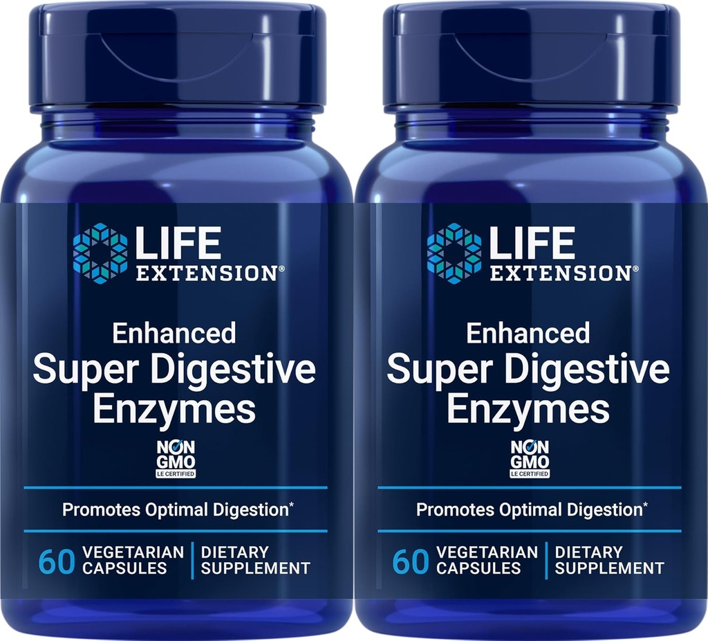 Life Extension Enhanced Super Digestive Enzymes, 60 Vegetarian Capsules (Pack of 2)