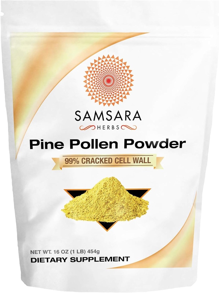 Samsara Herbs Pine Pollen Powder Wild Harvested - 99% Cracked Cell Wall (16oz/454g) Supports Healthy Energy & Longevity