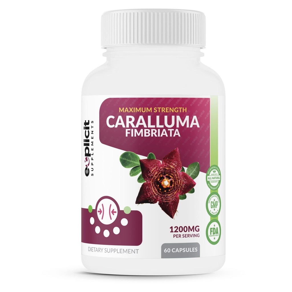 純粋なCaralluma Fimbriataの最大強度 - 食欲抑制剤、増加脂肪燃焼、体重減少サプリメント、非刺激 - 男性と女性のための - サービングあたり1200mg、30のサービング、60カプセル