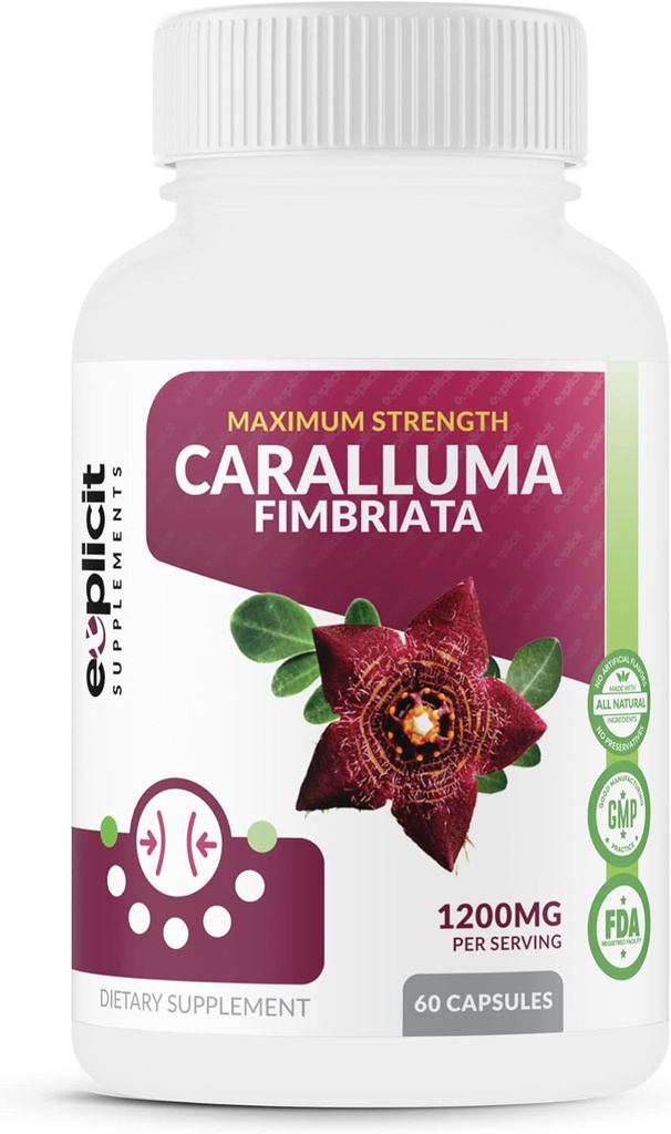 純粋なCaralluma Fimbriataの最大強度 - 食欲抑制剤、増加脂肪燃焼、体重減少サプリメント、非刺激 - 男性と女性のための - サービングあたり1200mg、30のサービング、60カプセル