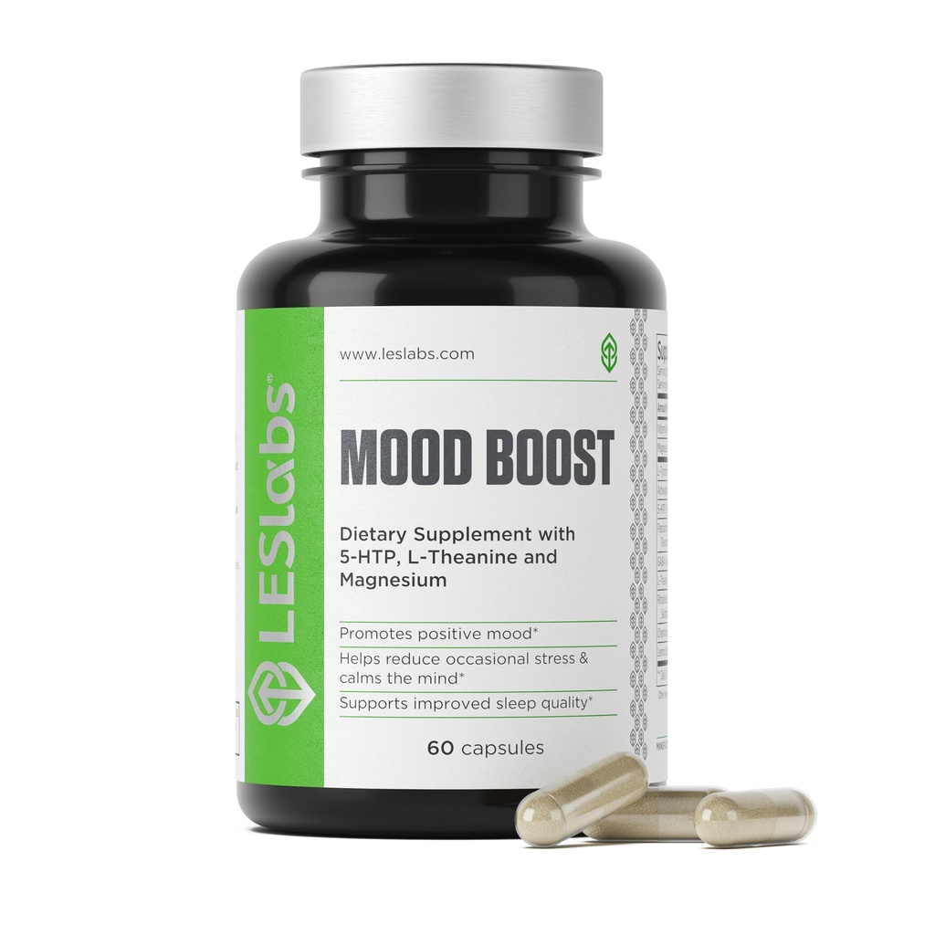 LES Labs Mood Boost - ストレスリリーフ、気分のサポート、ディープリラクゼーション、より良い眠り - 5-HTP、アシュワガンダ、Rhodiola Rosea、マグネシウム、L-テアニン&GABA - 非GMOサプリメント - 60カプセル