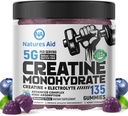 Natures Aid Creatine Monohydrate Gummies (5g) - 男性と女性のためのプレワークアウトエネルギーと筋肉の成長サポート | ブルーベリー電解質グミー (135 カウント)
