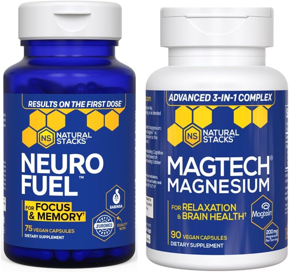 ナチュラルタックマグテックマグネシウム+NeuroFuel Nootropic Bundle - リラックス、フォーカス、脳の健康をサポート* - 165トータルカプセル