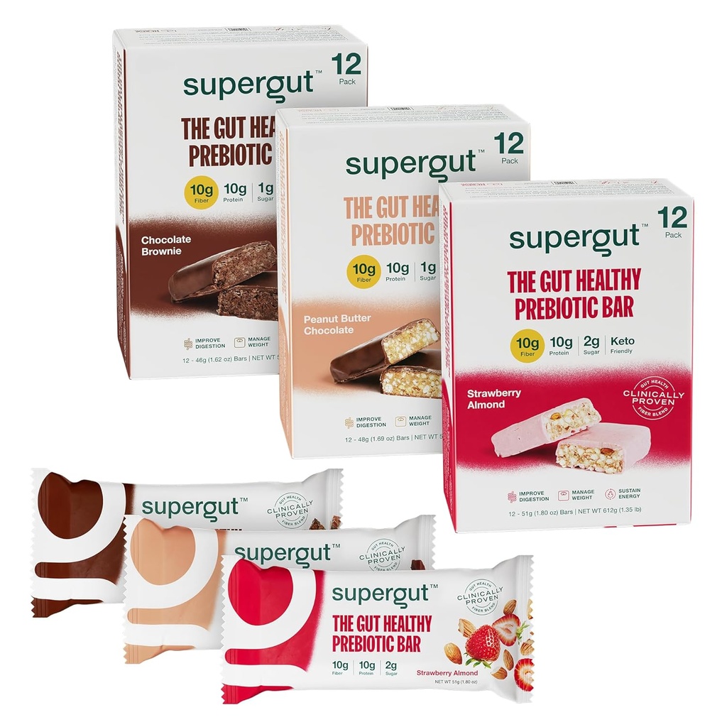 Supergut Prebiotic Bar | お食事代 | Boost GLP-1 | 高繊維・たんぱく | 砂糖 | ケト食品・スナック(Variety Pack, 36 Count)