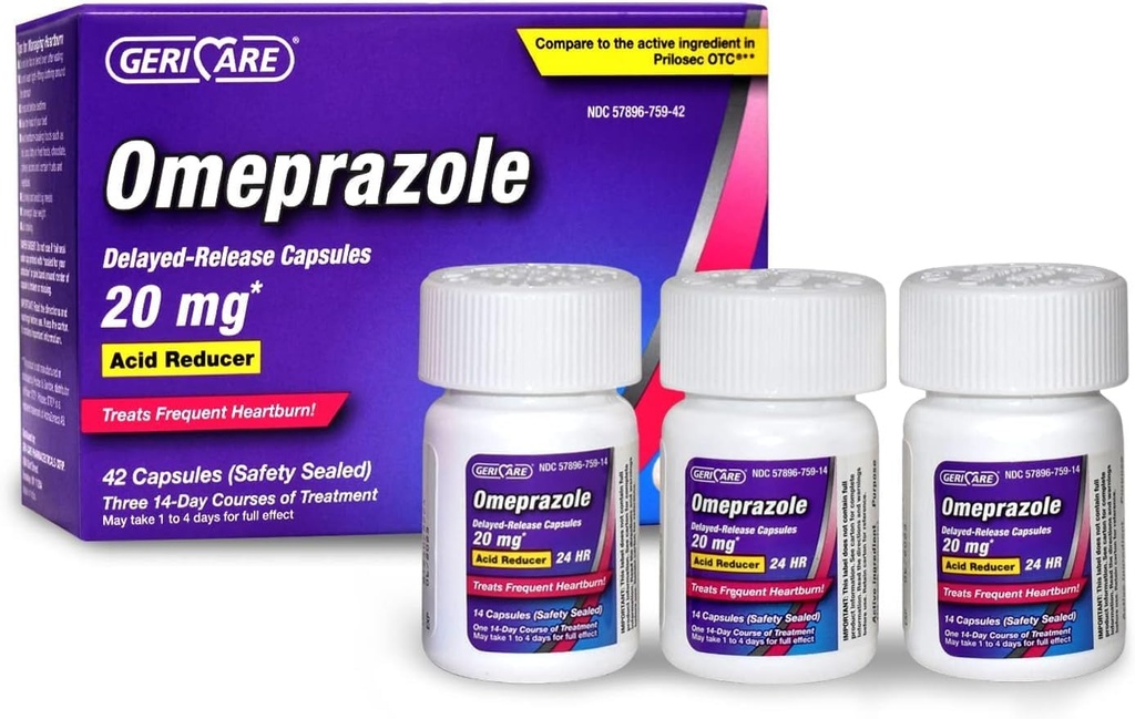 GeriCare Omeprazoleは解放のカプセル20.6mg - 24時間のHeartburnの救助のための酸の減力剤の丸薬-頻繁なHeartburn (42の計算)を扱う酸の還流の薬-を遅らせました