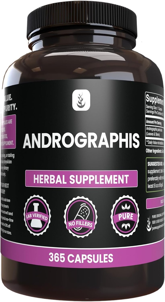 PURE ORIGINAL INGREDIENTS Andrographis Paniculata (365カプセル) 常に純粋な、添加物か注入口無し、実験室は確認しました