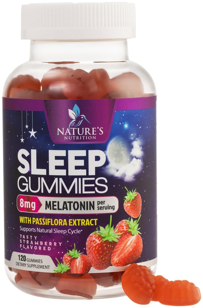 大人のための眠るガミー 余分な強さ8mg - 残りの眠りのためのパッシフローラ抽出物とメラトニン - 速い代理メラトニン睡眠ガミーサプリメント、ビーガン、非GMO、おいしいイチゴ味 - 120グミー