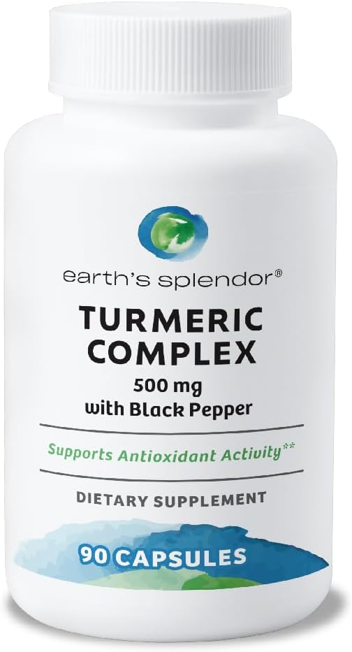 ブラックペッパー、90カプセル付き地球のスプレンダーターメリックコンプレックス500mg - 抗酸化活性と関節の健康をサポート* - 1.5ヶ月の供給