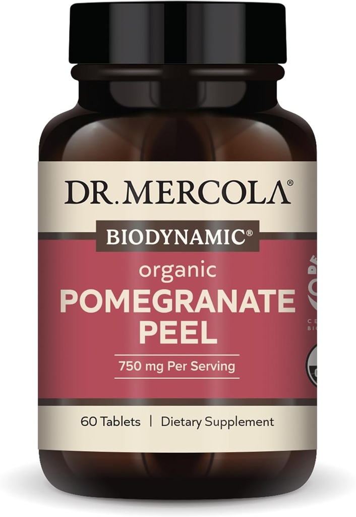 Mercola Biodynamic Organic Pomegranate Peel博士、30人のサービング(60錠)、Mitochondrial Health*、非GMO、大豆フリー、グルテンフリー、USDA Organic、Demeter認定