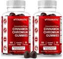 Ceylon CinnamonとVitamatic Sugar-Free Chromium Gummies – 2000 mg 食べ当たり等価 (抽出物から 83 mg) – 非GMO, グルテンフリー – 60 ビーガンガミー – 2 パック